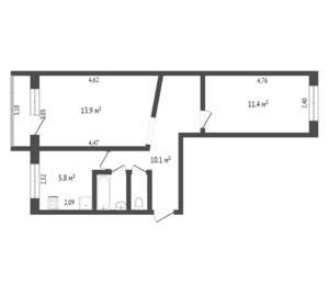 2-к квартира, вторичка, 57м2, 2/5 этаж