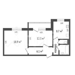 2-к квартира, вторичка, 57м2, 1/10 этаж