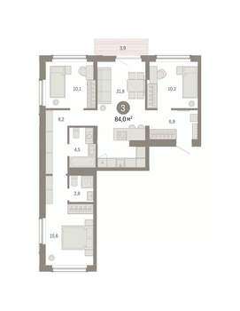 3-к квартира, вторичка, 84м2, 7/16 этаж