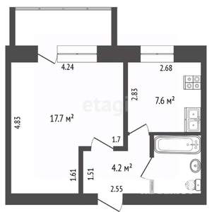 1-к квартира, вторичка, 33м2, 4/5 этаж