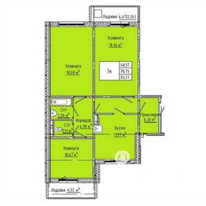 3-к квартира, строящийся дом, 83м2, 7/10 этаж