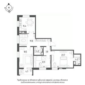 3-к квартира, вторичка, 105м2, 9/9 этаж