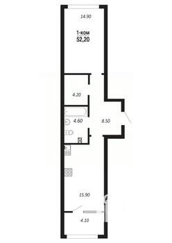 1-к квартира, строящийся дом, 52м2, 3/14 этаж