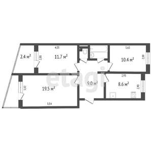 3-к квартира, вторичка, 64м2, 2/9 этаж