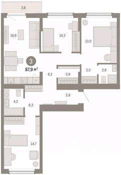 3-к квартира, вторичка, 88м2, 6/8 этаж