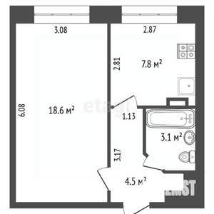 1-к квартира, вторичка, 34м2, 6/6 этаж