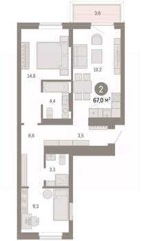 2-к квартира, вторичка, 67м2, 2/9 этаж