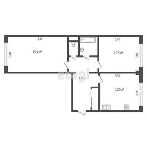 2-к квартира, вторичка, 51м2, 1/5 этаж