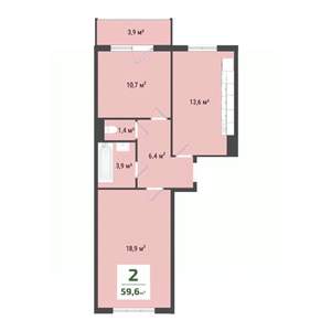 2-к квартира, вторичка, 55м2, 2/10 этаж