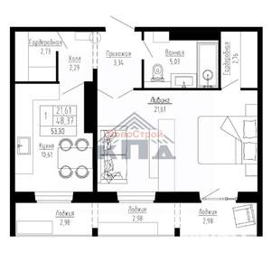 1-к квартира, строящийся дом, 53м2, 8/16 этаж