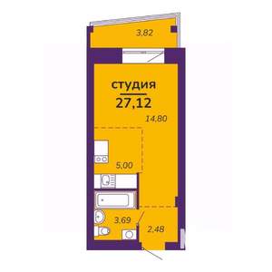 Студия квартира, вторичка, 27м2, 5/9 этаж