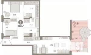 2-к квартира, вторичка, 95м2, 1/9 этаж