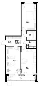 2-к квартира, вторичка, 68м2, 2/21 этаж