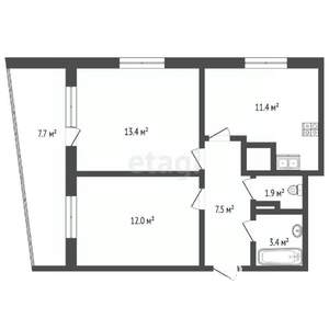 2-к квартира, сданный дом, 54м2, 15/15 этаж
