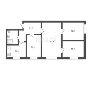 4-к квартира, вторичка, 58м2, 1/5 этаж