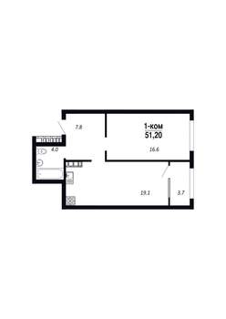 1-к квартира, строящийся дом, 51м2, 4/22 этаж