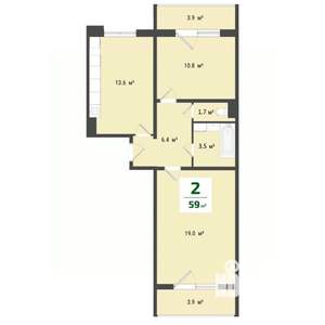 2-к квартира, вторичка, 55м2, 1/10 этаж