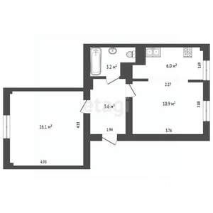 2-к квартира, вторичка, 42м2, 1/2 этаж