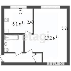 1-к квартира, вторичка, 31м2, 2/5 этаж