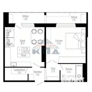 1-к квартира, вторичка, 53м2, 9/16 этаж