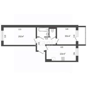 2-к квартира, вторичка, 55м2, 1/10 этаж