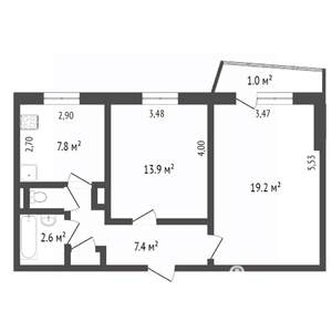2-к квартира, вторичка, 53м2, 9/9 этаж