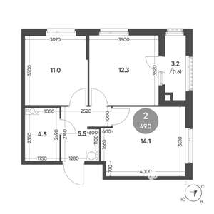 2-к квартира, вторичка, 49м2, 3/11 этаж