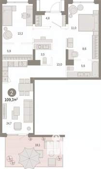 2-к квартира, вторичка, 109м2, 1/9 этаж
