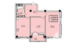 2-к квартира, строящийся дом, 62м2, 11/16 этаж