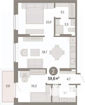 2-к квартира, вторичка, 60м2, 3/17 этаж