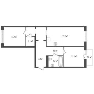 2-к квартира, вторичка, 68м2, 2/9 этаж