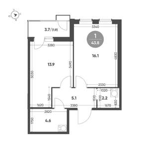 1-к квартира, вторичка, 44м2, 11/12 этаж