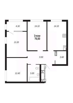 3-к квартира, вторичка, 77м2, 4/14 этаж