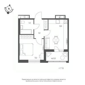 1-к квартира, строящийся дом, 40м2, 7/12 этаж