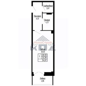 1-к квартира, строящийся дом, 35м2, 7/16 этаж