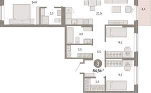 3-к квартира, вторичка, 85м2, 5/9 этаж