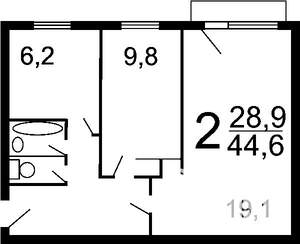 2-к квартира, вторичка, 45м2, 2/5 этаж
