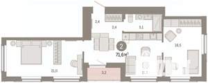 2-к квартира, вторичка, 72м2, 10/16 этаж
