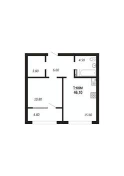 1-к квартира, строящийся дом, 46м2, 8/16 этаж