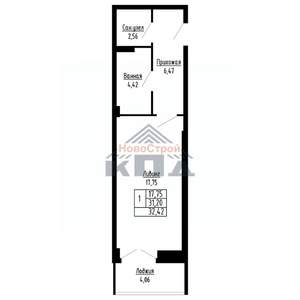 1-к квартира, строящийся дом, 32м2, 3/16 этаж