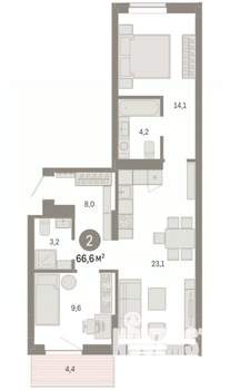 2-к квартира, вторичка, 67м2, 4/9 этаж