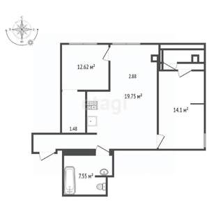 2-к квартира, вторичка, 65м2, 2/14 этаж