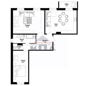 2-к квартира, строящийся дом, 89м2, 7/10 этаж