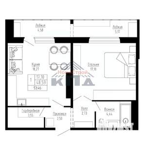 1-к квартира, строящийся дом, 53м2, 2/16 этаж