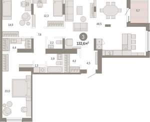 3-к квартира, вторичка, 133м2, 9/9 этаж