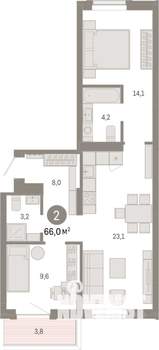 2-к квартира, вторичка, 66м2, 2/17 этаж