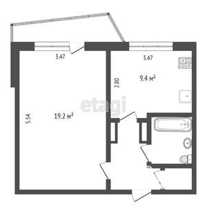 1-к квартира, вторичка, 38м2, 8/9 этаж