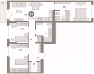 3-к квартира, вторичка, 92м2, 5/16 этаж