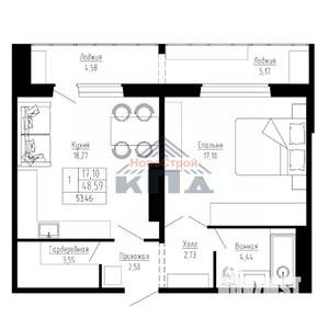 1-к квартира, строящийся дом, 53м2, 13/16 этаж