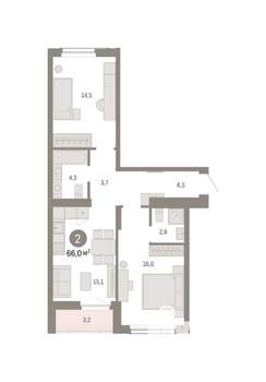 2-к квартира, вторичка, 66м2, 6/8 этаж